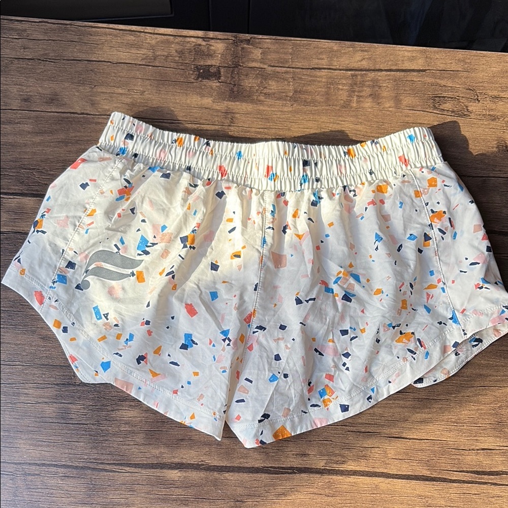 Fabletics Full Speed Mid-Rise Run short Colorful Confetti Print Shorts